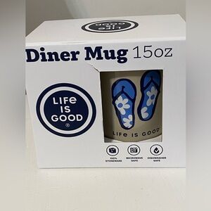 Life is Good Mug 15oz New in Box Blue Flip Flops with Flowers